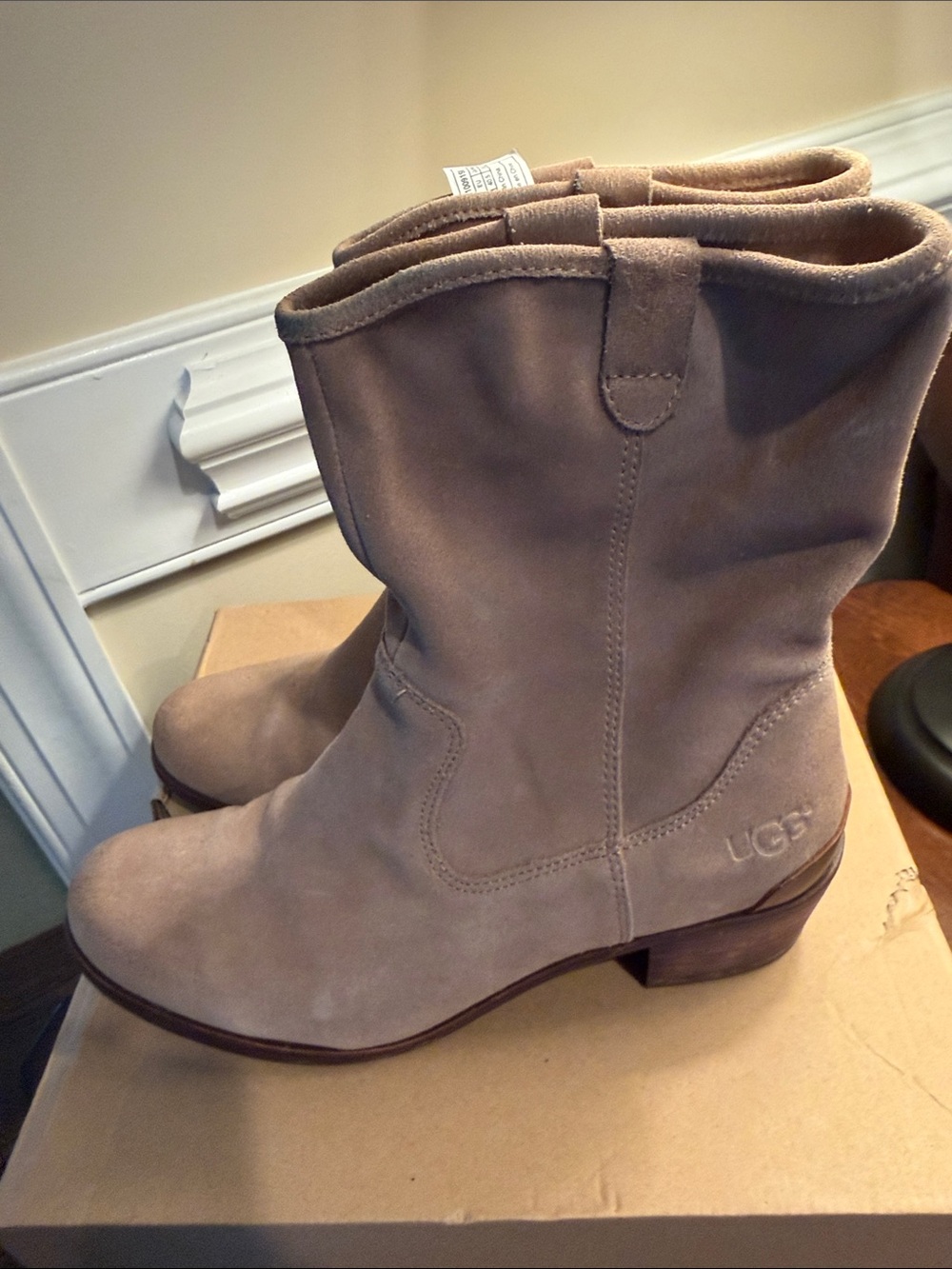UGG Women's Taupe Suede Mid-Calf Heeled Boots